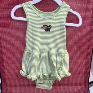🍭Carters Green Striped Baby Romper with Monkey Design 12 mos